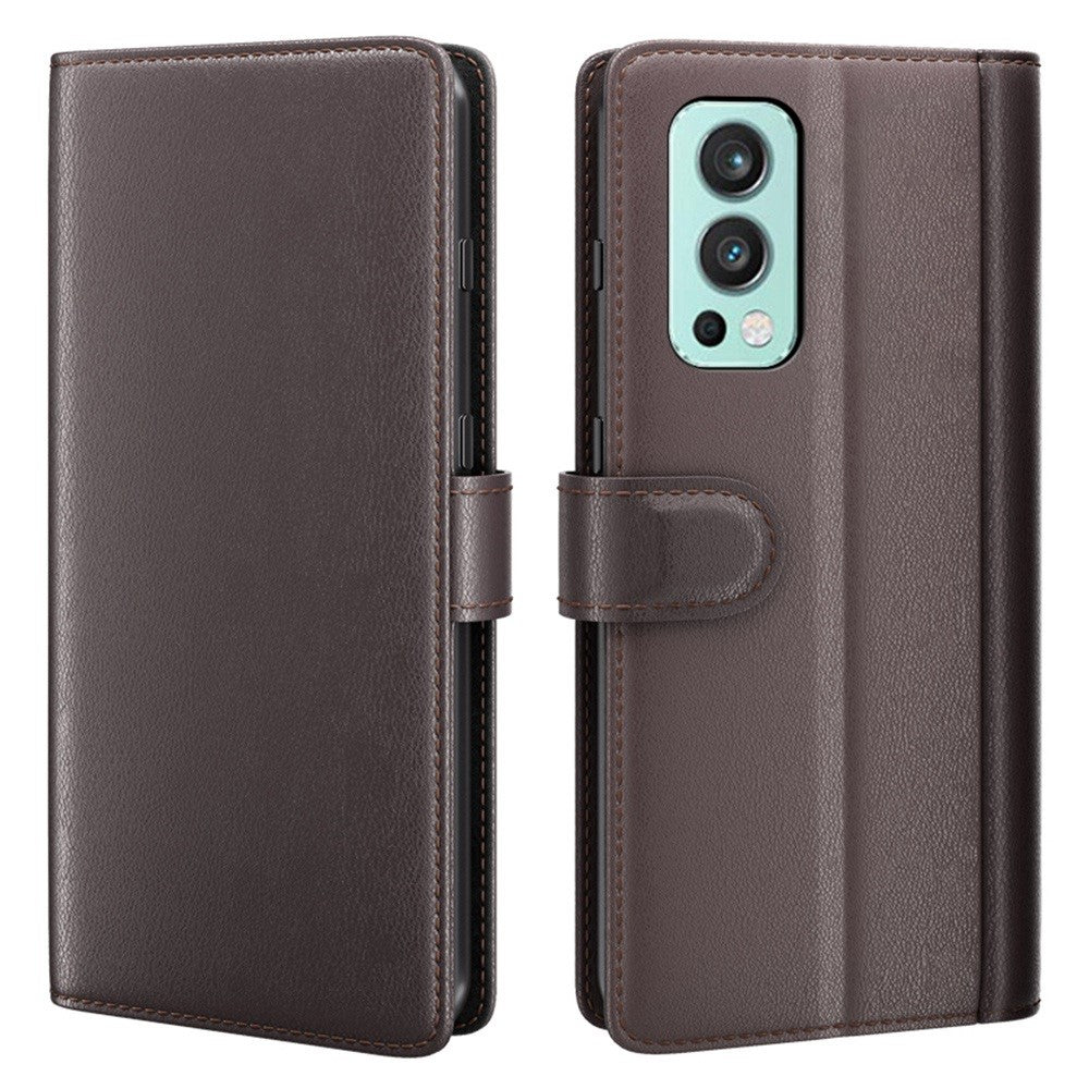 For OnePlus Nord 2 5G Split Leather Genuine Leather Shockproof Wallet Case Mobile Phone Stand Cover