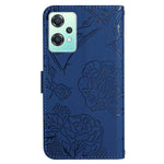OnePlus Nord CE 2 Lite 5G / Realme 9 Pro 5G / 9 5G / V25 pung-etui med præget sommerfugleblomstermønster i PU-læder, håndledsrem, pung-etui-funktion, flip-etui
