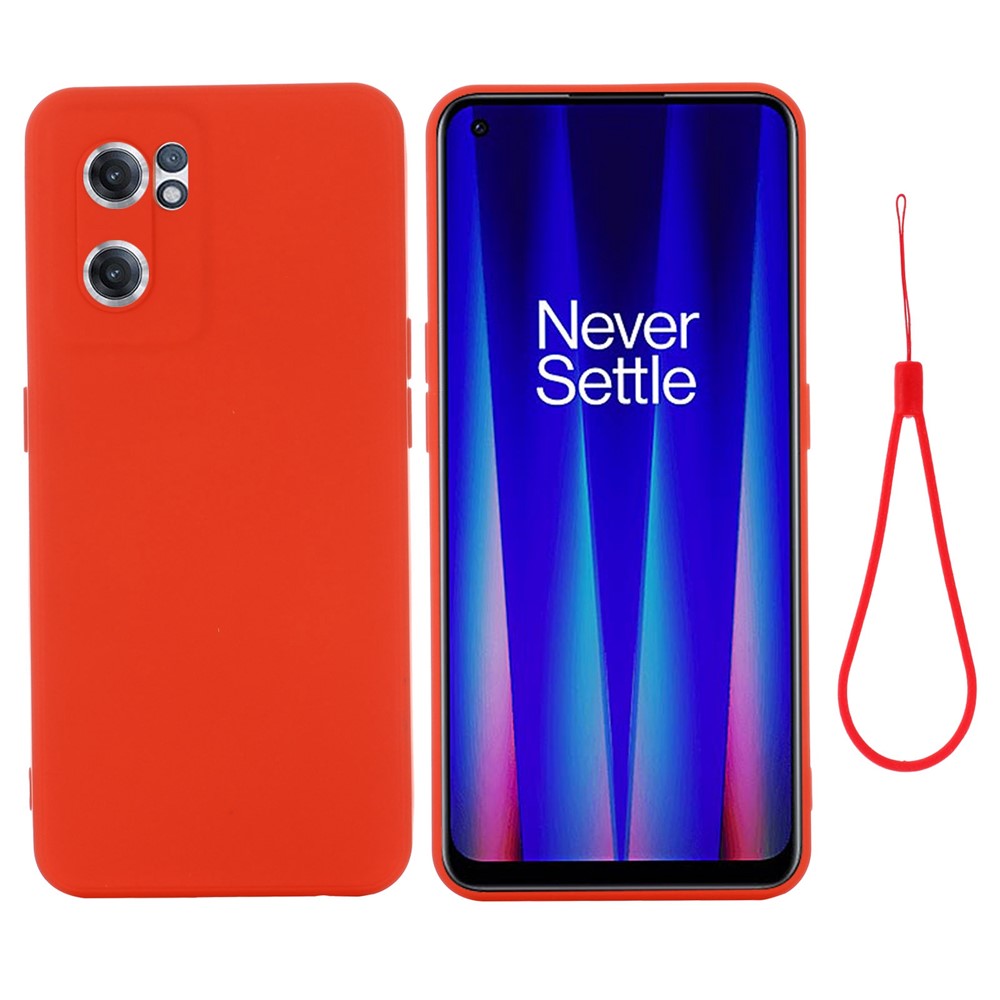 For OnePlus Nord CE 2 5G Smooth Touch Liquid Silicone Phone Case Microfiber Lining Cushion Protective Cover with Strap