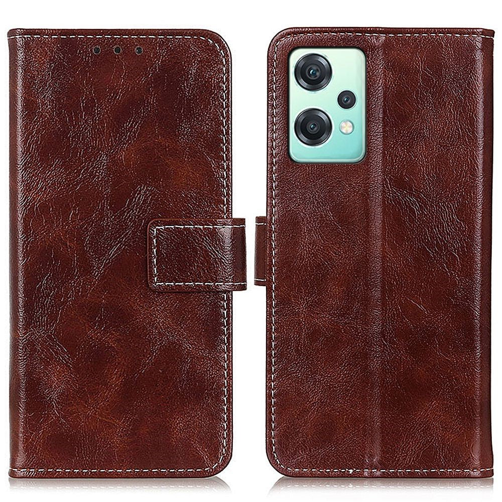 Til OnePlus Nord CE 2 Lite 5G PU-læder foldbart stativ telefoncover, retro Crazy Horse tekstur, magnetisk fuldbeskyttende Folio pung-etui