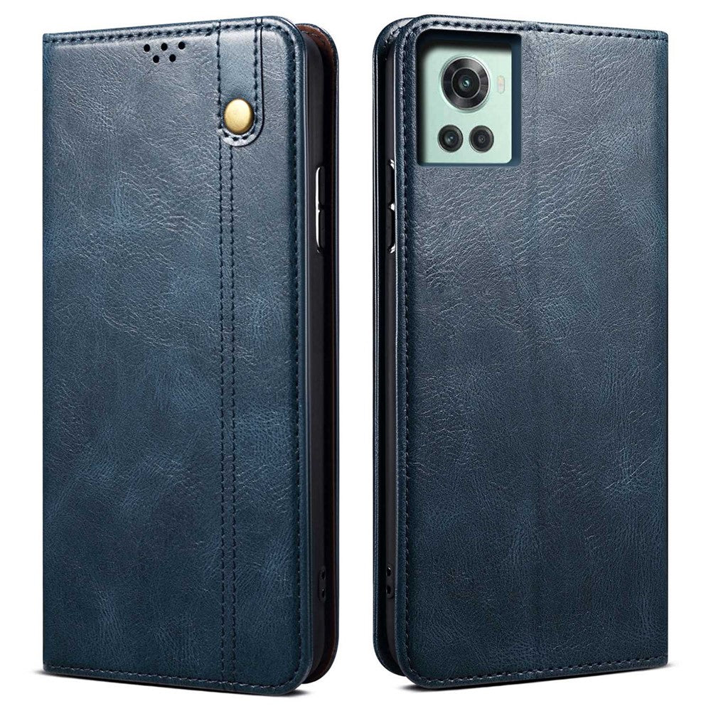 OnePlus 10R 5G/Ace 5G stødsikker læderpung med magnetisk selvabsorberende, justerbar stander og voksagtig Crazy Horse-tekstur