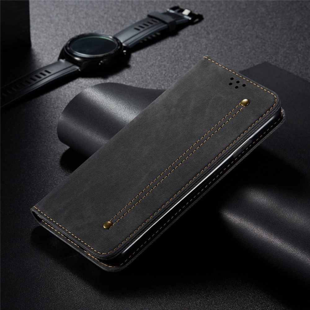 Til OnePlus Nord CE 2 Lite 5G Slidstærk Jeans Stof Tekstur Magnetisk Sugecover PU Læder Anti-fald Pung Stil Etui med Stativ