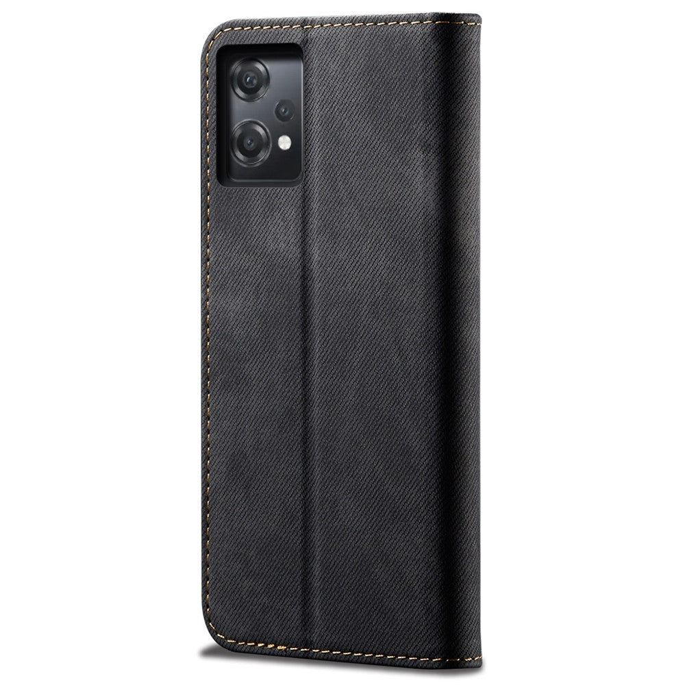 Til OnePlus Nord CE 2 Lite 5G Slidstærk Jeans Stof Tekstur Magnetisk Sugecover PU Læder Anti-fald Pung Stil Etui med Stativ