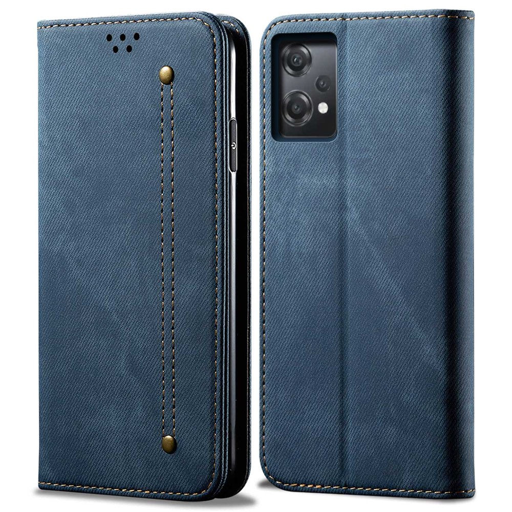 Til OnePlus Nord CE 2 Lite 5G Slidstærk Jeans Stof Tekstur Magnetisk Sugecover PU Læder Anti-fald Pung Stil Etui med Stativ