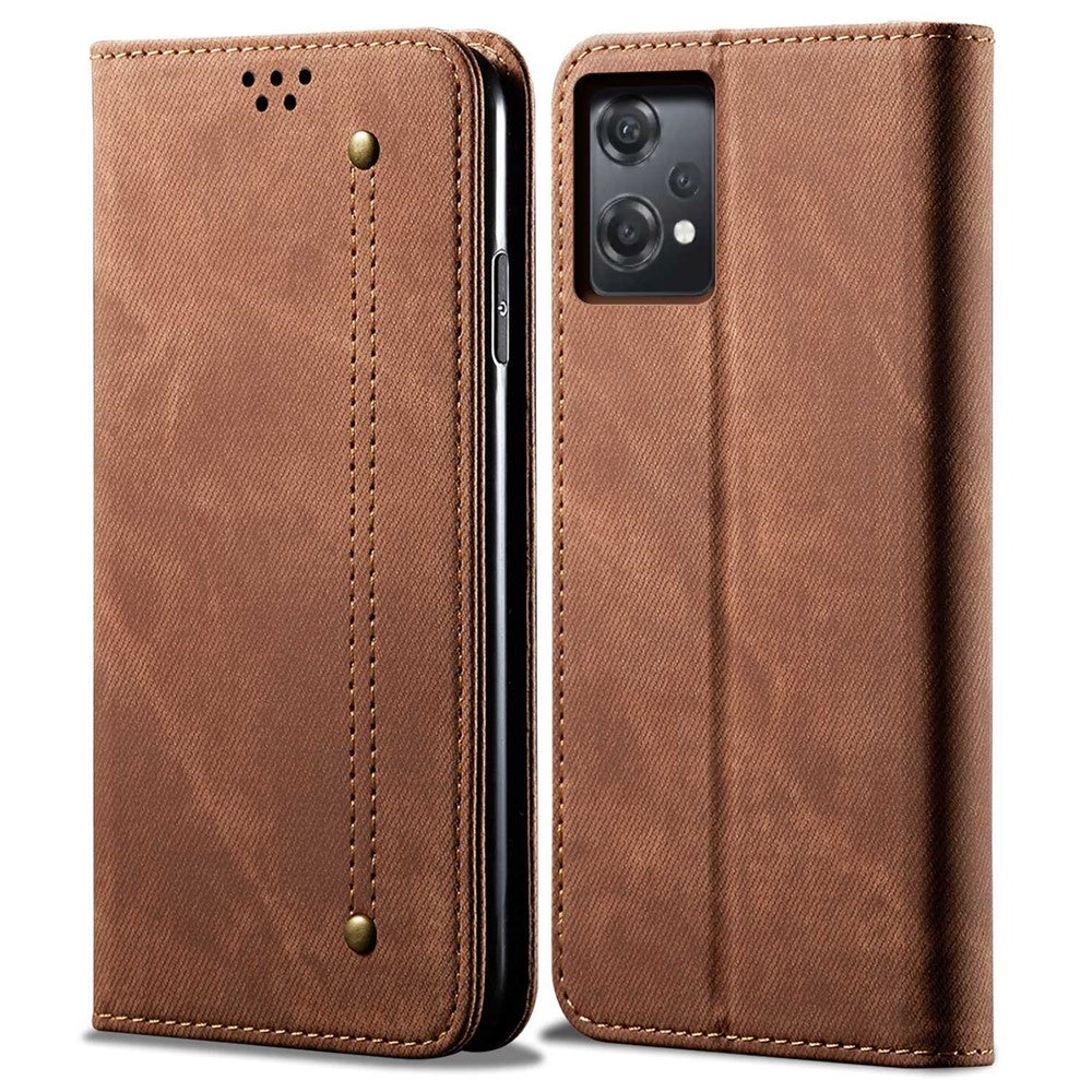 Til OnePlus Nord CE 2 Lite 5G Slidstærk Jeans Stof Tekstur Magnetisk Sugecover PU Læder Anti-fald Pung Stil Etui med Stativ