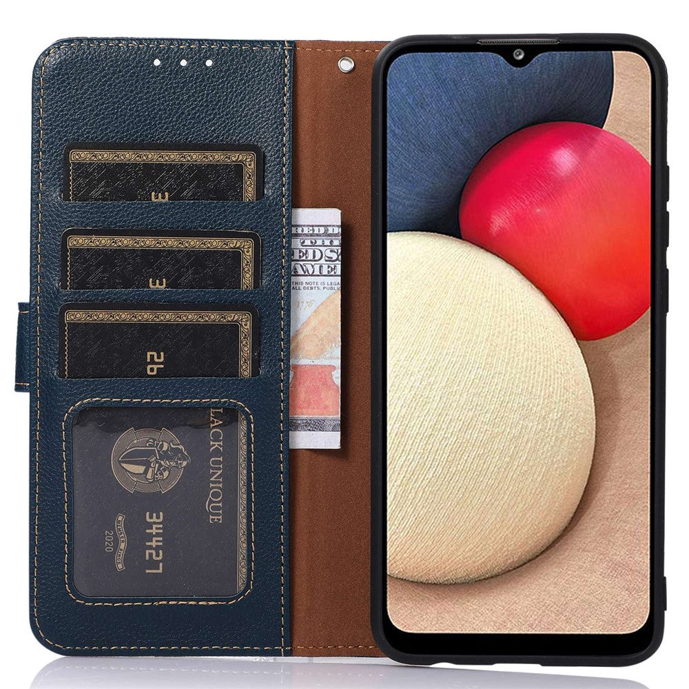 KHAZNEH RFID Blocking Litchi Texture PU Leather Case for OnePlus Nord 2T 5G, Wallet Phone Stand Case with Handy Strap