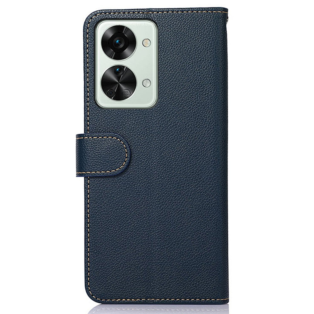 KHAZNEH RFID Blocking Litchi Texture PU Leather Case for OnePlus Nord 2T 5G, Wallet Phone Stand Case with Handy Strap