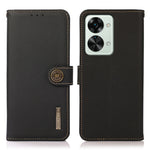 KHAZNEH För OnePlus Nord 2T 5G RFID-blockerande plånboksfodral i äkta läder TPU stötsäkert invändigt skal stativ fällbart fodral
