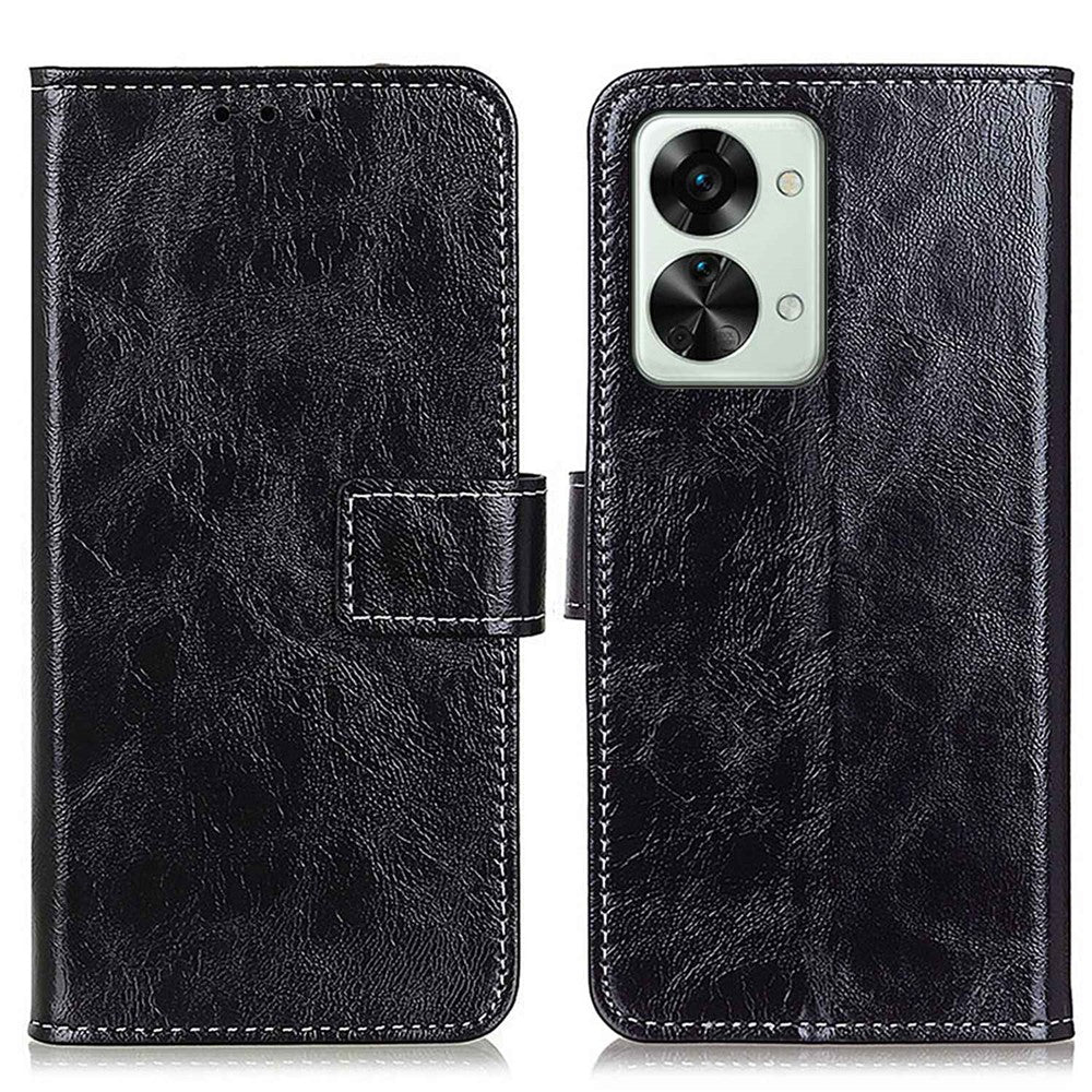 For OnePlus Nord 2T 5G Retro Crazy Horse Texture PU Leather Magnetic Flip Case TPU Protect Inner Shell Stand Wallet Protective Phone Cover