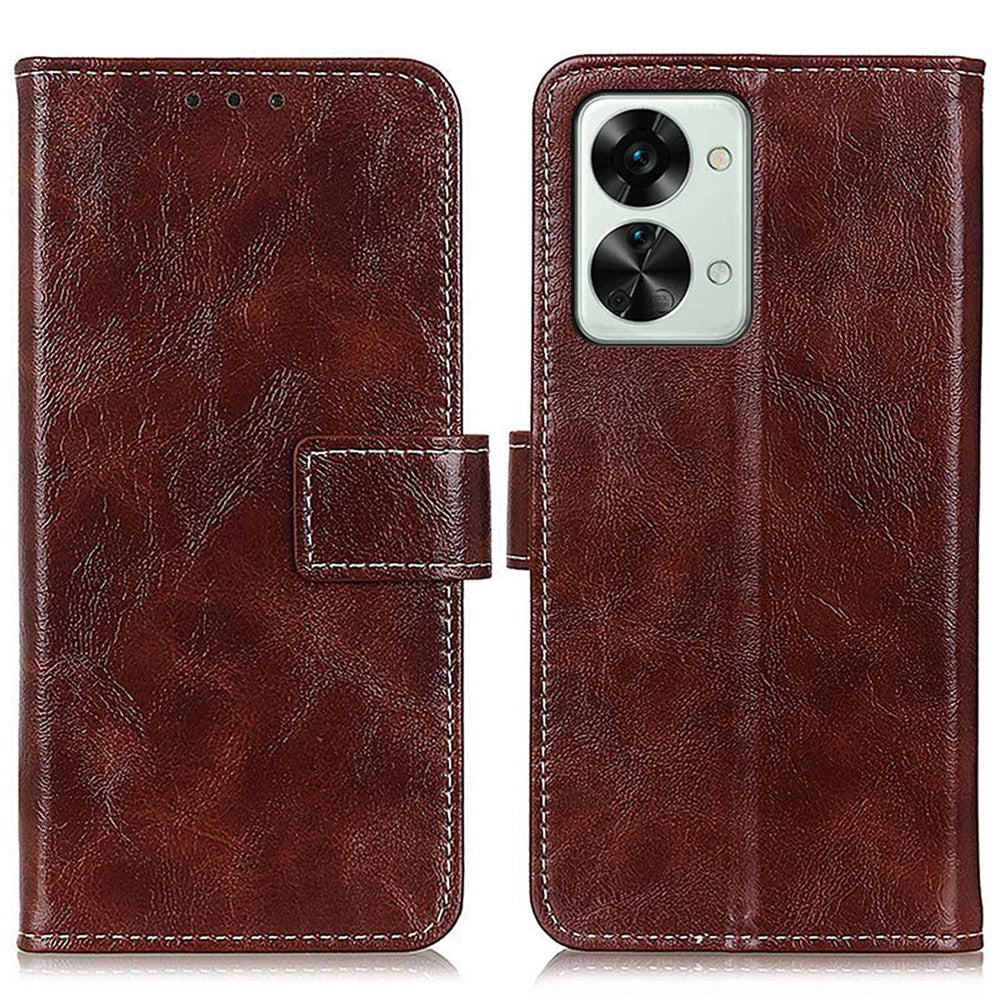 For OnePlus Nord 2T 5G Retro Crazy Horse Texture PU Leather Magnetic Flip Case TPU Protect Inner Shell Stand Wallet Protective Phone Cover