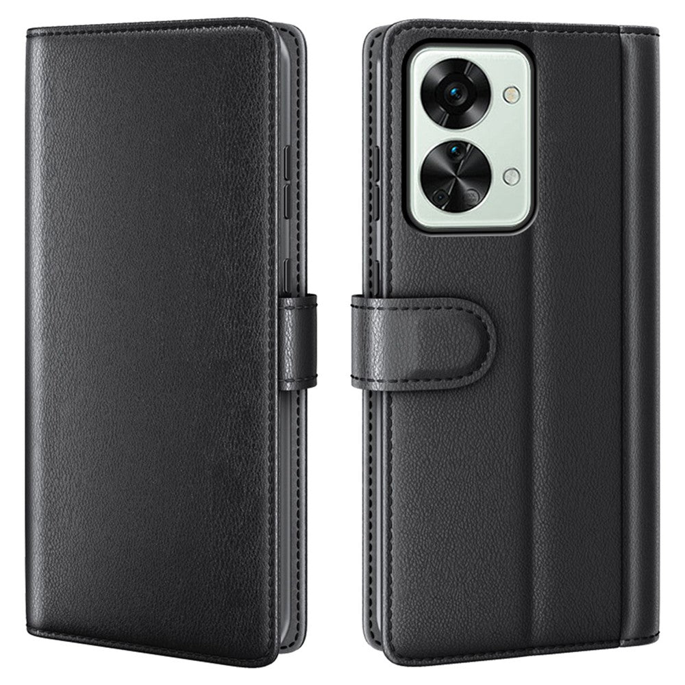 OnePlus Nord 2T 5G-skal i äkta splitläder med plånboksfodral