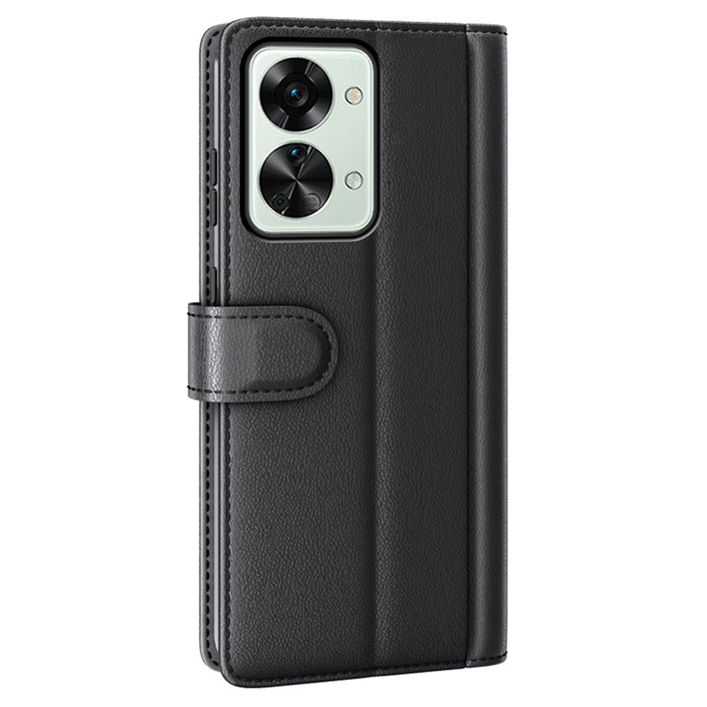 OnePlus Nord 2T 5G-skal i äkta splitläder med plånboksfodral
