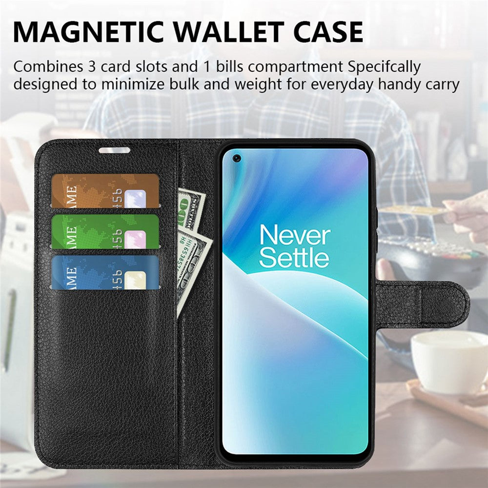Litchi Texture Case for OnePlus Nord 2T 5G, Scratch-resistant Anti-drop Stand PU Leather Wallet Protective Phone Cover