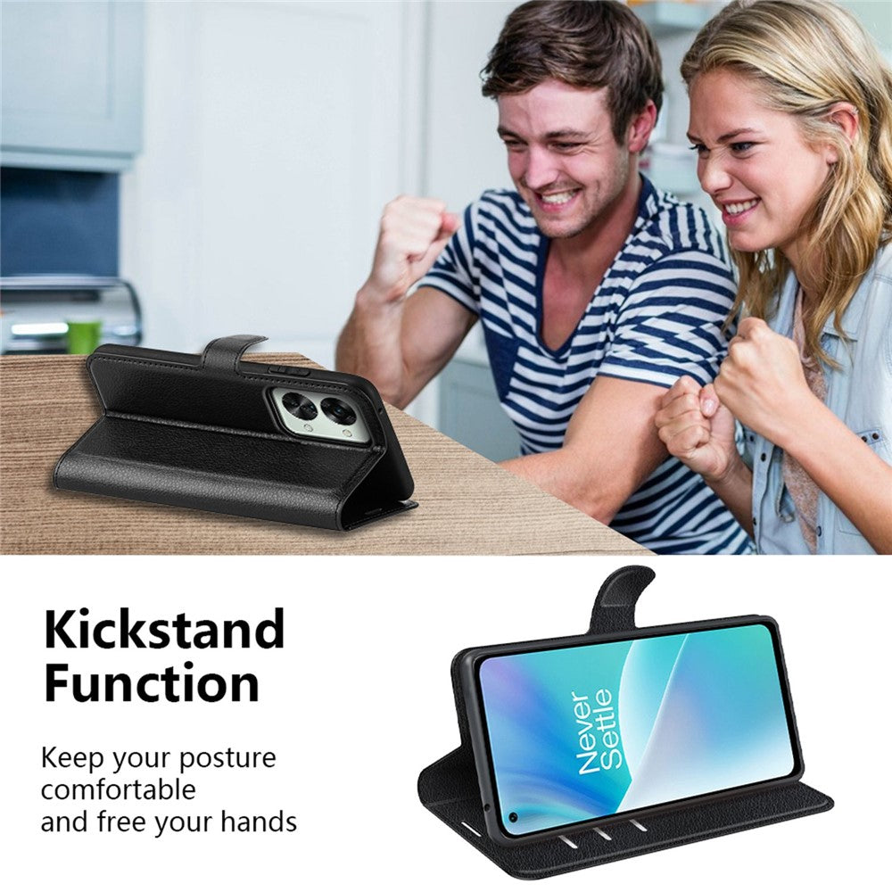 Litchi Texture Case for OnePlus Nord 2T 5G, Scratch-resistant Anti-drop Stand PU Leather Wallet Protective Phone Cover