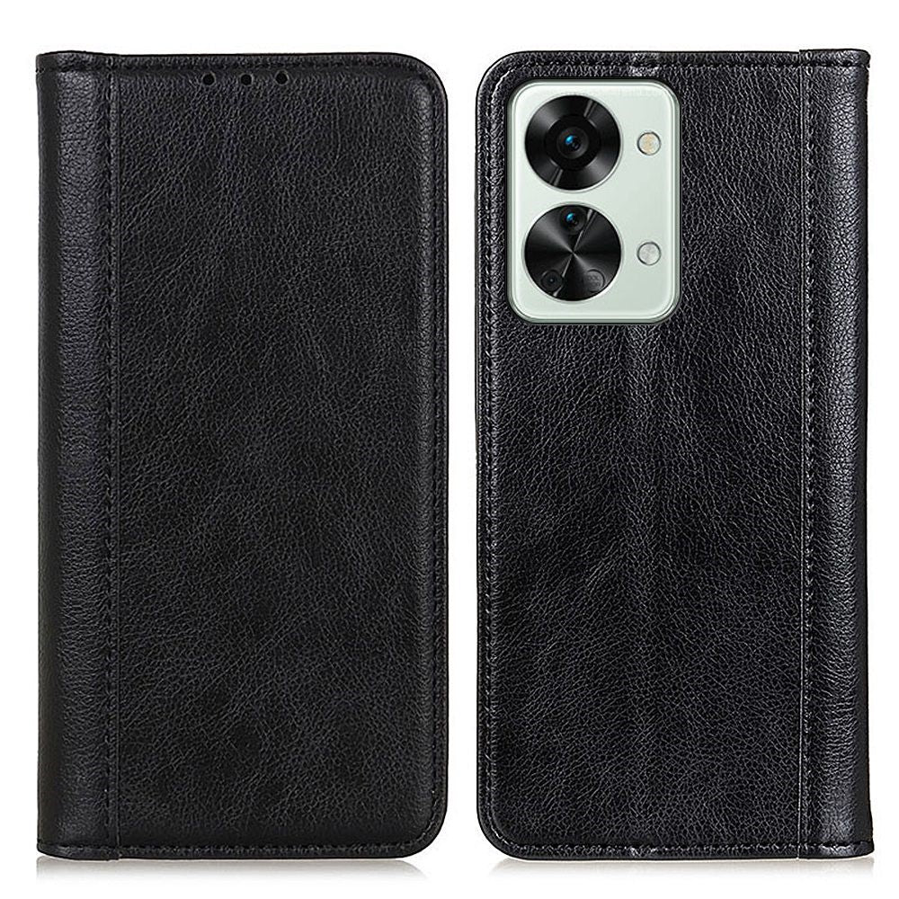 OnePlus Nord 2T 5G Litchi Texture Split Leather Cover Stativ Dold Magnetisk Adsorption Stötsäkert Flip Plånboksfodral