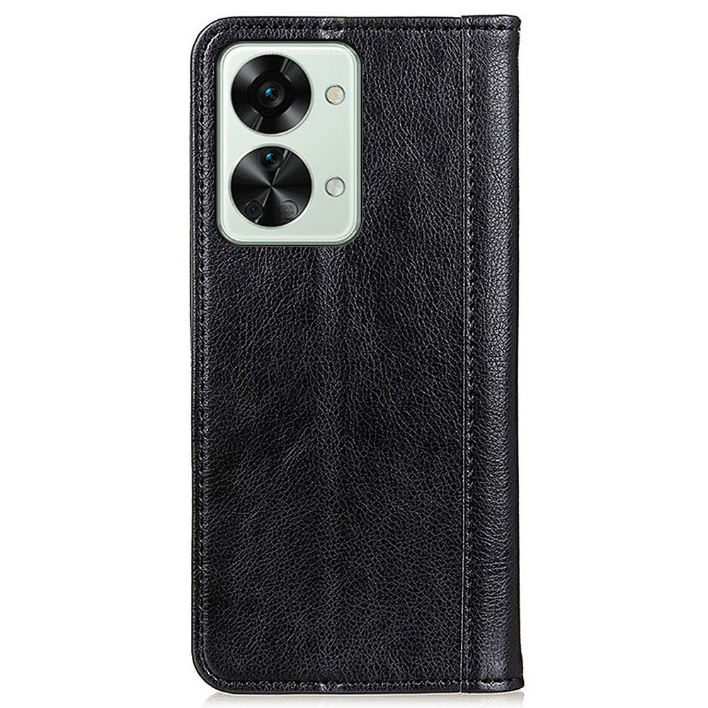 OnePlus Nord 2T 5G Litchi Texture Split Leather Cover Stativ Dold Magnetisk Adsorption Stötsäkert Flip Plånboksfodral