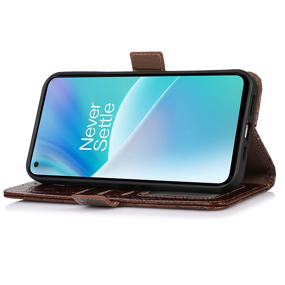 Til OnePlus Nord 2T 5G Ægte Koskind Læder Folio Flip Cover Skal Krokodille Tekstur RFID Blokerende Stativ Magnetisk Lukning Pung Etui