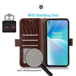 Til OnePlus Nord 2T 5G Ægte Koskind Læder Folio Flip Cover Skal Krokodille Tekstur RFID Blokerende Stativ Magnetisk Lukning Pung Etui