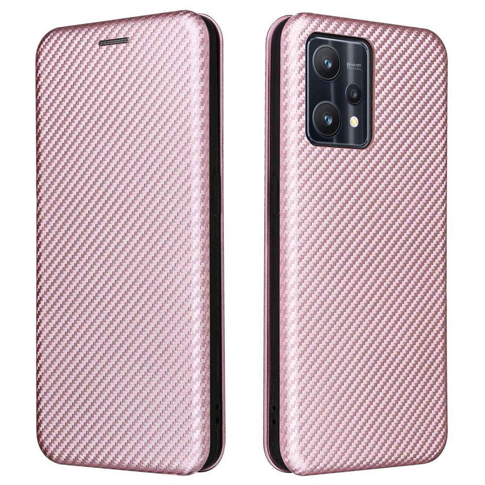 Til OnePlus Nord CE 2 Lite 5G Carbon Fiber Tekstur PU-læder Alt-inkluderende Anti-fald Cover Magnetisk Automatisk Absorberende Stander Kort Holder Flip Folio Cover