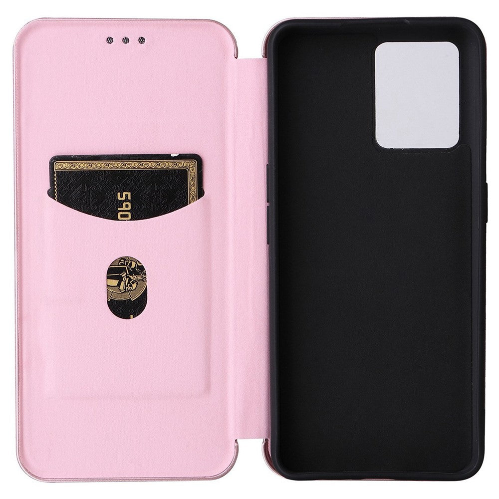 Til OnePlus Nord CE 2 Lite 5G Carbon Fiber Tekstur PU-læder Alt-inkluderende Anti-fald Cover Magnetisk Automatisk Absorberende Stander Kort Holder Flip Folio Cover