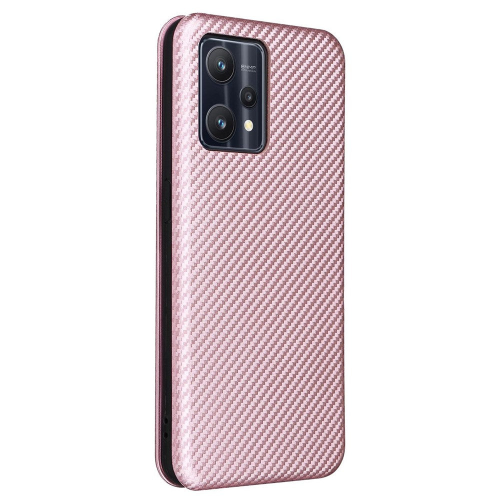 Til OnePlus Nord CE 2 Lite 5G Carbon Fiber Tekstur PU-læder Alt-inkluderende Anti-fald Cover Magnetisk Automatisk Absorberende Stander Kort Holder Flip Folio Cover