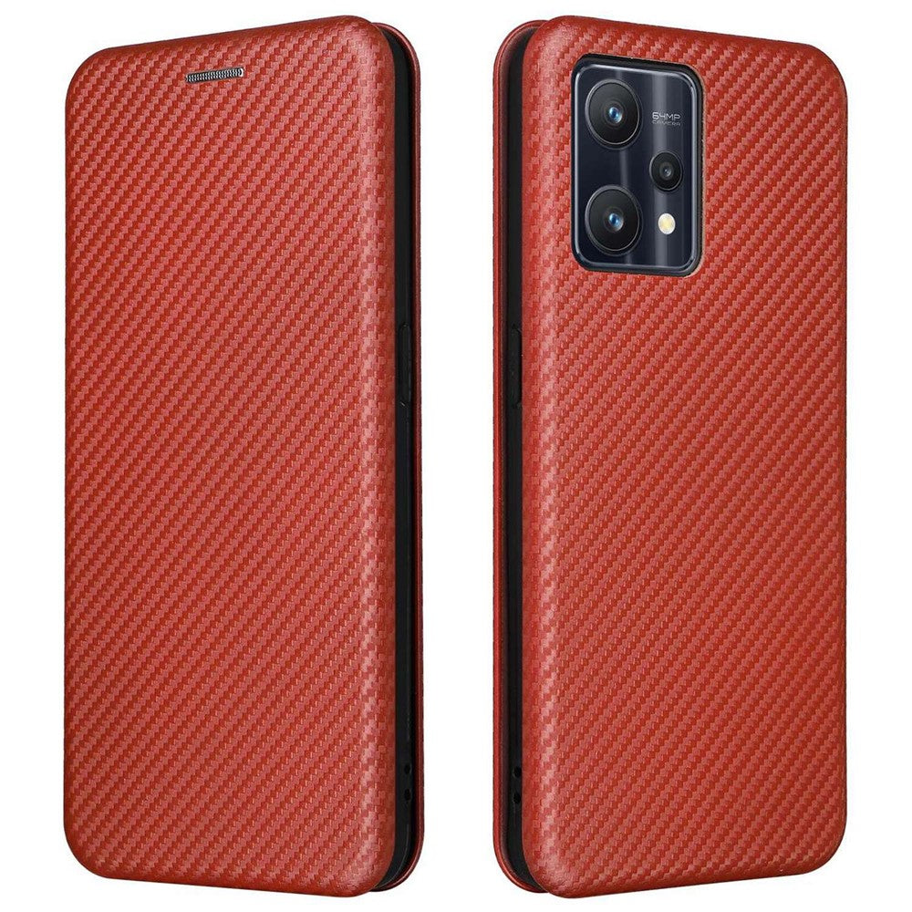 Til OnePlus Nord CE 2 Lite 5G Carbon Fiber Tekstur PU-læder Alt-inkluderende Anti-fald Cover Magnetisk Automatisk Absorberende Stander Kort Holder Flip Folio Cover
