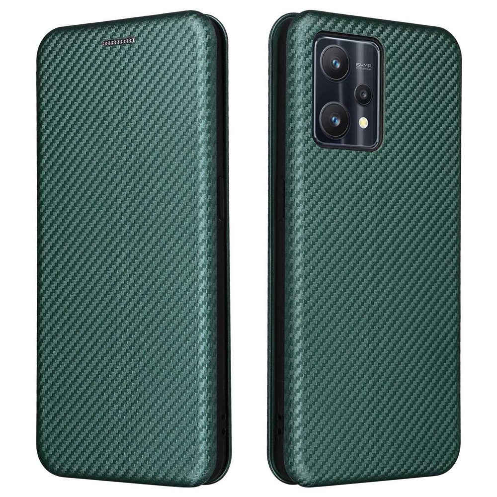 Til OnePlus Nord CE 2 Lite 5G Carbon Fiber Tekstur PU-læder Alt-inkluderende Anti-fald Cover Magnetisk Automatisk Absorberende Stander Kort Holder Flip Folio Cover