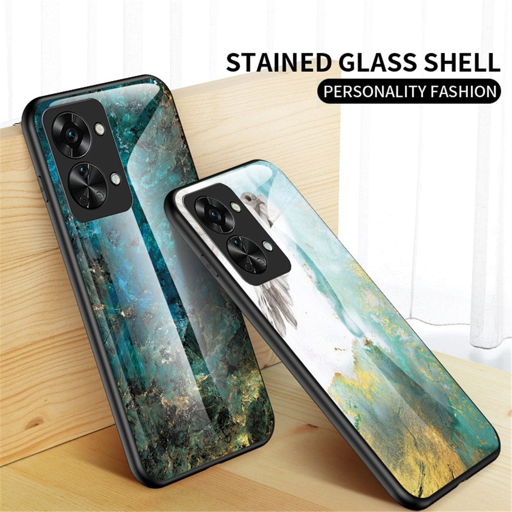 OnePlus Nord 2T 5G Härdat Glas + PC Baksida TPU Ram Hybrid Skal Marmor Mönster Stötsäkert Reptåligt mobilskal