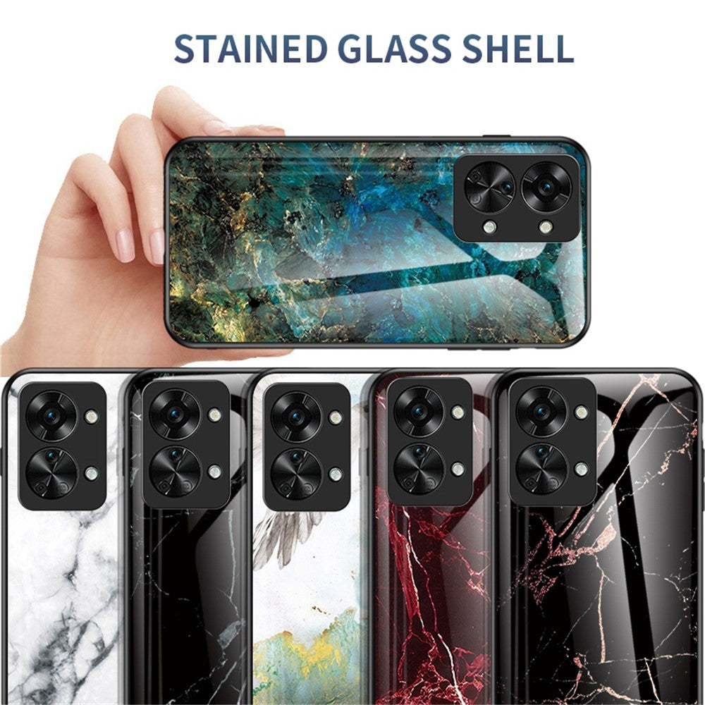 OnePlus Nord 2T 5G Härdat Glas + PC Baksida TPU Ram Hybrid Skal Marmor Mönster Stötsäkert Reptåligt mobilskal