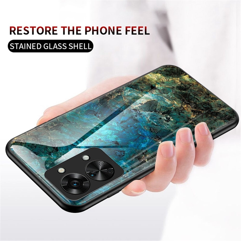 OnePlus Nord 2T 5G Härdat Glas + PC Baksida TPU Ram Hybrid Skal Marmor Mönster Stötsäkert Reptåligt mobilskal