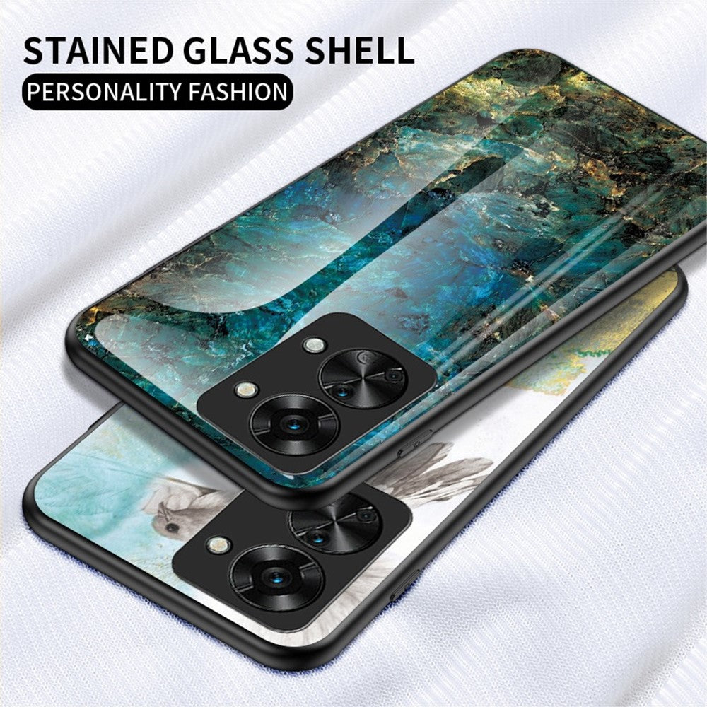 OnePlus Nord 2T 5G Härdat Glas + PC Baksida TPU Ram Hybrid Skal Marmor Mönster Stötsäkert Reptåligt mobilskal