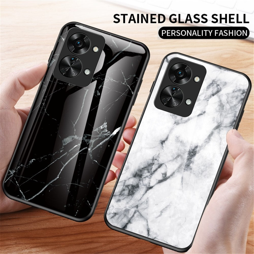 OnePlus Nord 2T 5G Härdat Glas + PC Baksida TPU Ram Hybrid Skal Marmor Mönster Stötsäkert Reptåligt mobilskal