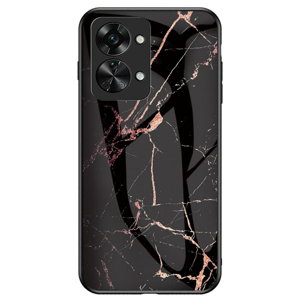 OnePlus Nord 2T 5G Härdat Glas + PC Baksida TPU Ram Hybrid Skal Marmor Mönster Stötsäkert Reptåligt mobilskal
