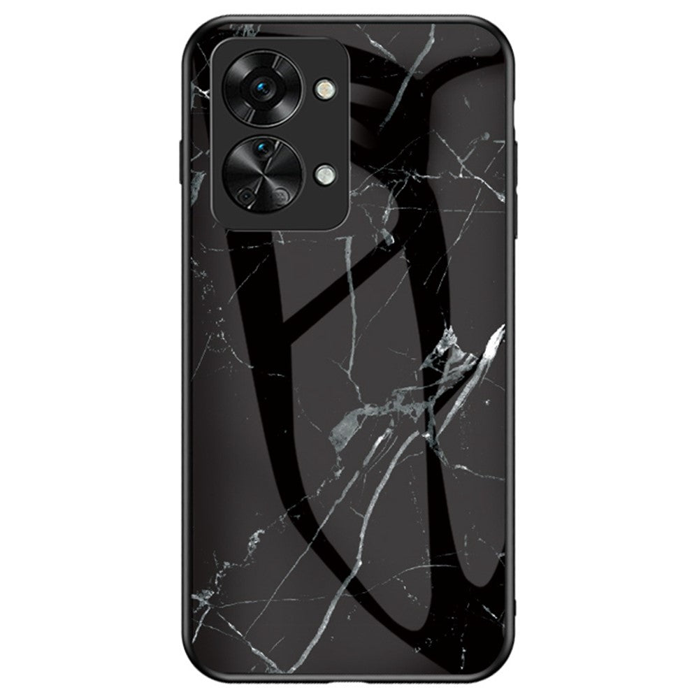 OnePlus Nord 2T 5G Härdat Glas + PC Baksida TPU Ram Hybrid Skal Marmor Mönster Stötsäkert Reptåligt mobilskal