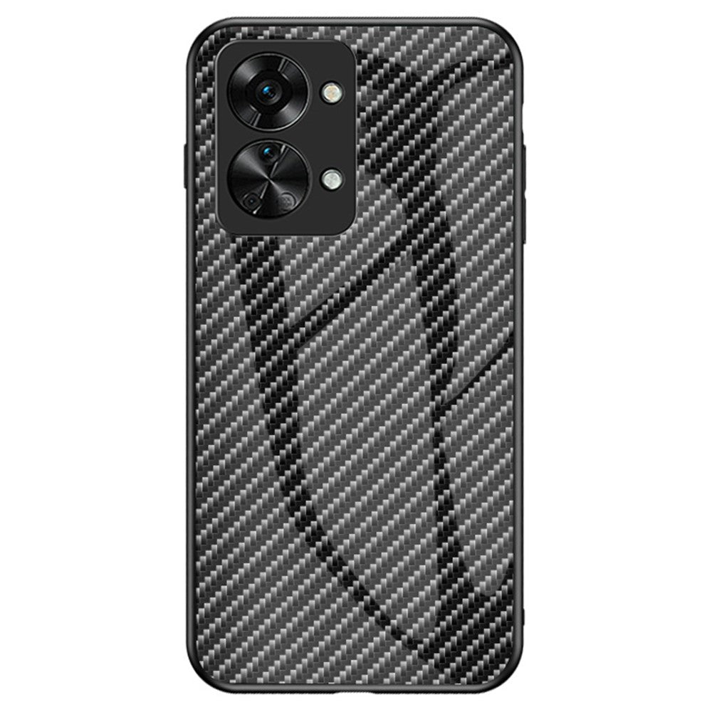 OnePlus Nord 2T 5G-skal med kulfiberstruktur, støddæmpende beskyttelse, hærdet glas, hård PC, blød TPU og faldsikring