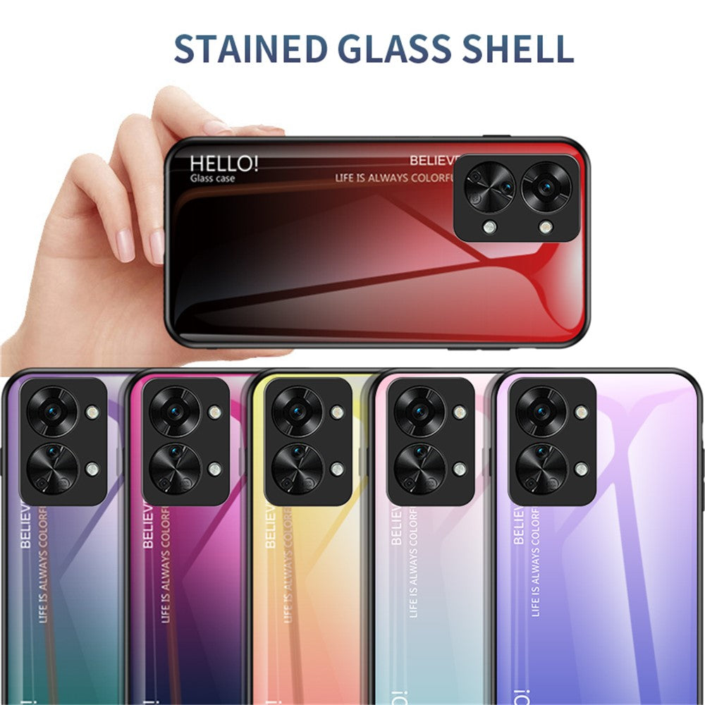 For OnePlus Nord 2T 5G Shockproof Gradient Color Tempered Glass Case Hard PC Soft TPU Frame Cover Protector