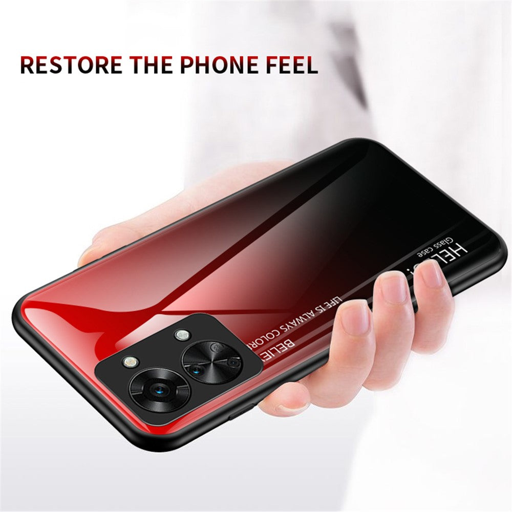 For OnePlus Nord 2T 5G Shockproof Gradient Color Tempered Glass Case Hard PC Soft TPU Frame Cover Protector