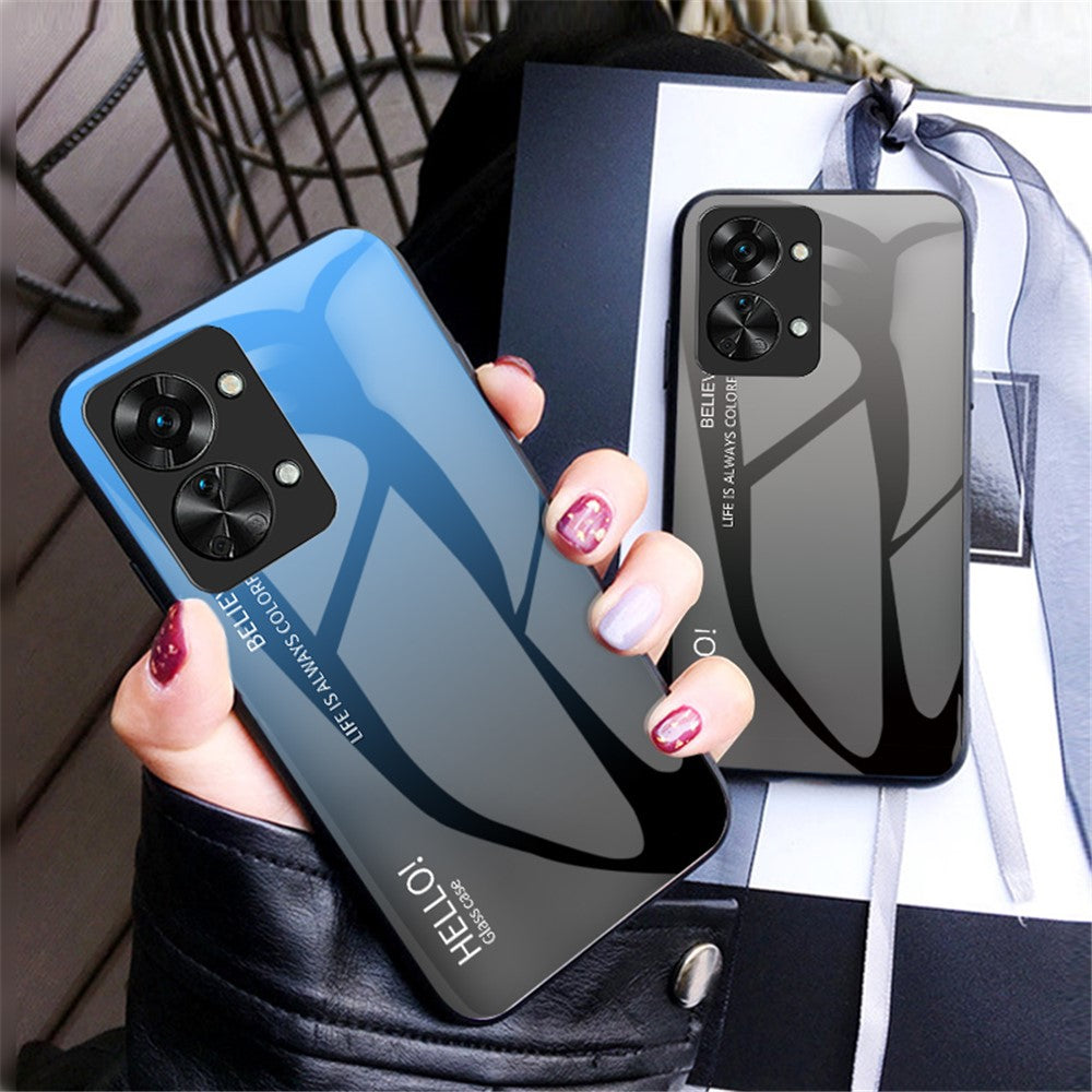 For OnePlus Nord 2T 5G Shockproof Gradient Color Tempered Glass Case Hard PC Soft TPU Frame Cover Protector
