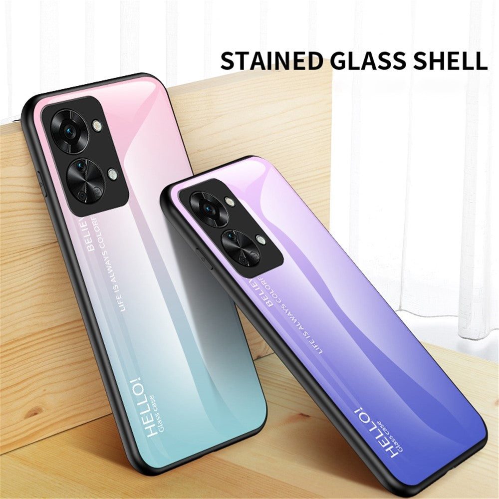 For OnePlus Nord 2T 5G Shockproof Gradient Color Tempered Glass Case Hard PC Soft TPU Frame Cover Protector
