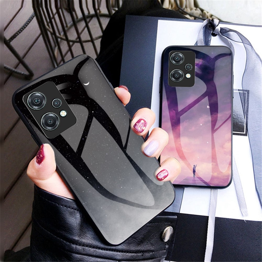 For OnePlus Nord CE 2 Lite 5G Starry Sky Pattern Tempered Glass+Hard PC Back Shell Anti-Scratch Soft TPU Bumper Frame Support Cover