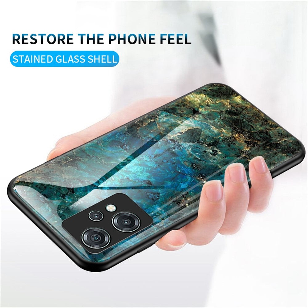 Til OnePlus Nord CE 2 Lite 5G Marmormønster Stødsikkert Hærdet Glas + PC-bagside TPU Ramme Hybrid Beskyttelsescover