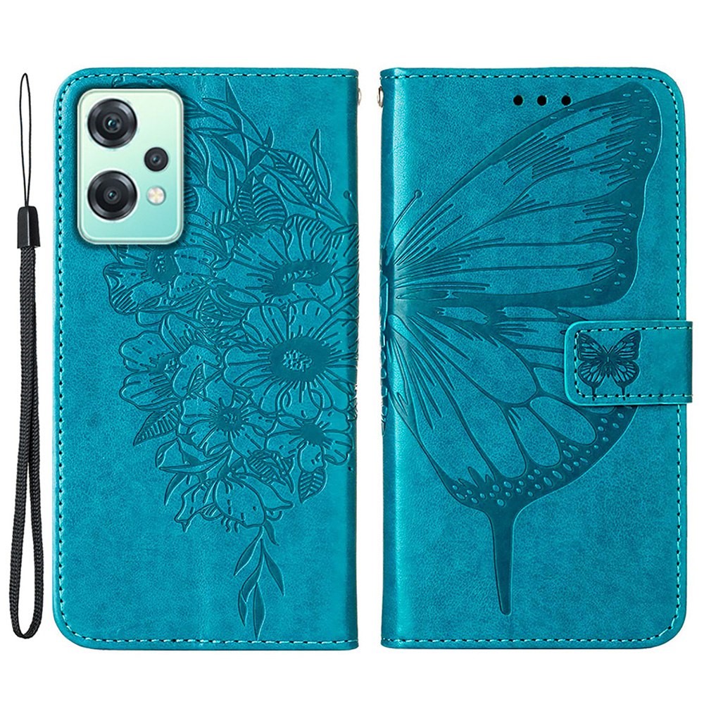 OnePlus Nord CE 2 Lite 5G Plånboksfodral med handledsrem Läderfodral med fjärilstryck