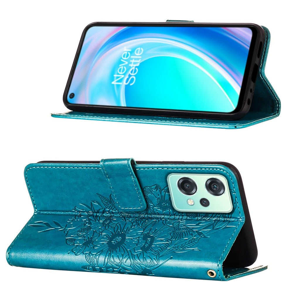 OnePlus Nord CE 2 Lite 5G Plånboksfodral med handledsrem Läderfodral med fjärilstryck