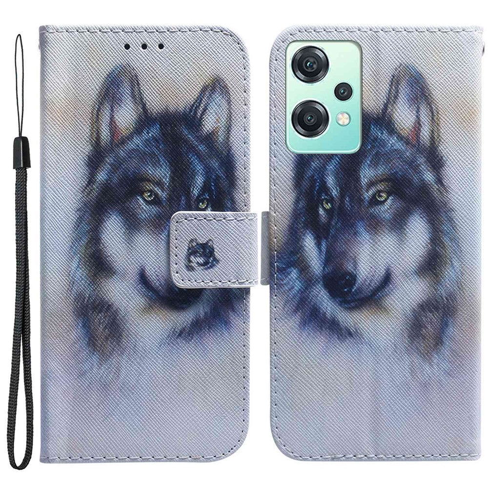 For OnePlus Nord CE 2 Lite 5G PU Leather Book Case Anti-drop Pattern Printing Wallet Stand Magnetic Cover with Strap