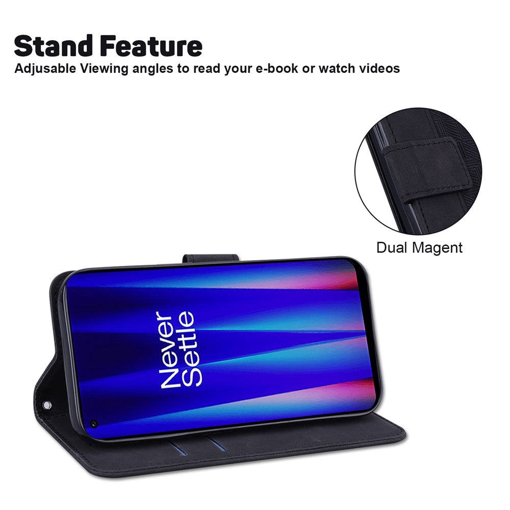 Geometry Pattern Imprinted Phone Case for OnePlus Nord 2T 5G, PU Leather TPU Stand Wallet All-round Protection Cover with Strap