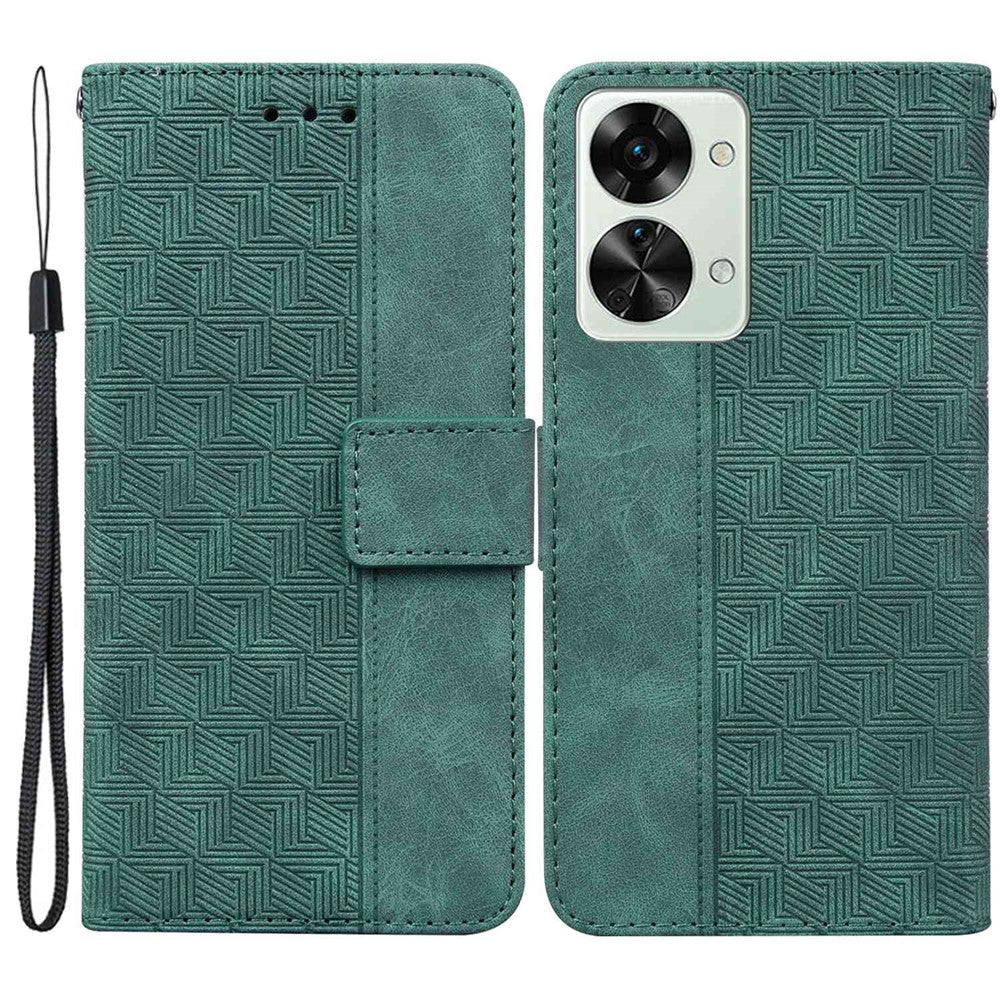 Geometry Pattern Imprinted Phone Case for OnePlus Nord 2T 5G, PU Leather TPU Stand Wallet All-round Protection Cover with Strap