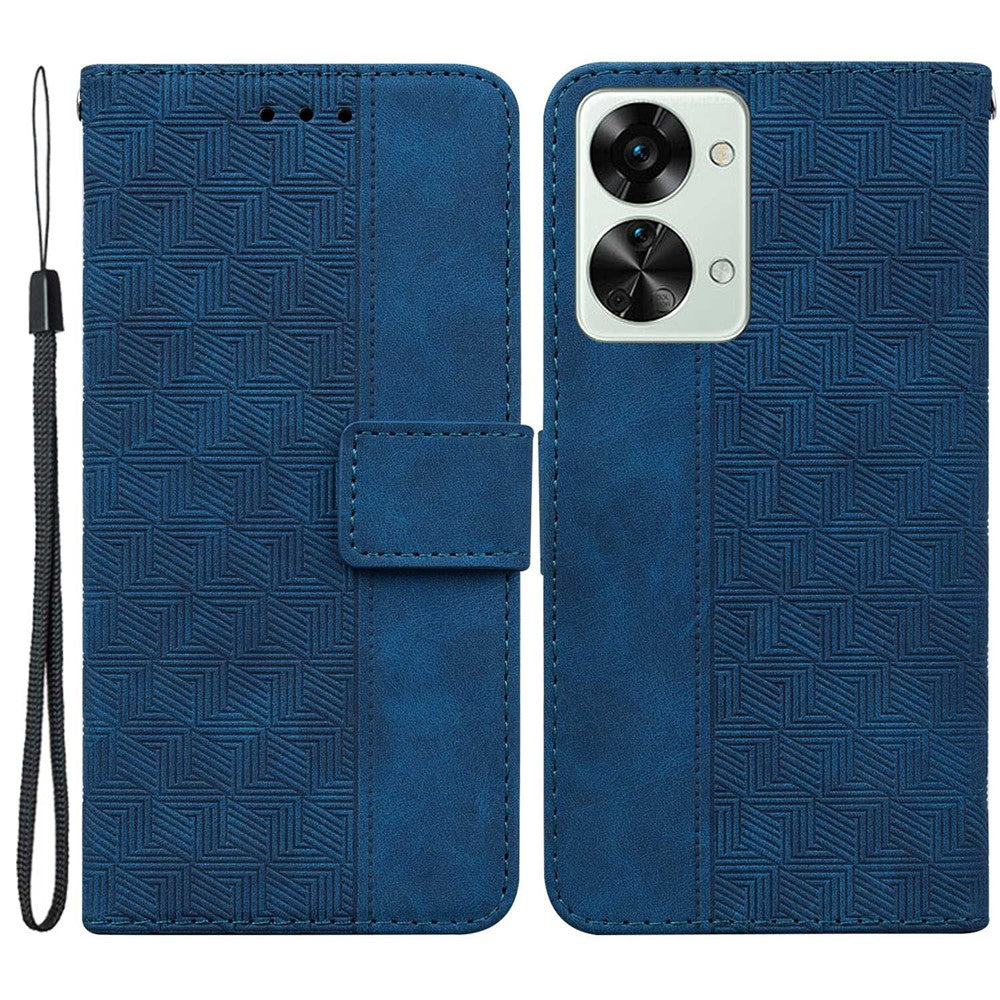 Geometry Pattern Imprinted Phone Case for OnePlus Nord 2T 5G, PU Leather TPU Stand Wallet All-round Protection Cover with Strap