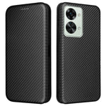 OnePlus Nord 2T 5G magnetisk selvhæftende slidbestandigt etui med kulfibertekstur, PU-læder, støttefod, kortholder og multifunktion