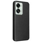 OnePlus Nord 2T 5G magnetisk selvhæftende slidbestandigt etui med kulfibertekstur, PU-læder, støttefod, kortholder og multifunktion