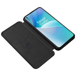 OnePlus Nord 2T 5G magnetisk selvhæftende slidbestandigt etui med kulfibertekstur, PU-læder, støttefod, kortholder og multifunktion